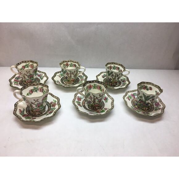 VINTAGE Coalport CHINA Indian Tree Pattern SET OF 6 Demitasse TEACUPS Saucers - Picture 1 of 12